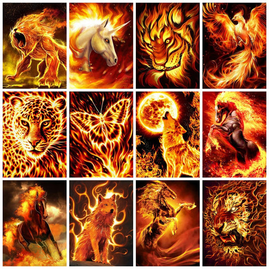 5D DIY Diamond Painting Animals Fire Mosaic Wolf Horse Embroidery Cross Stitch Decor