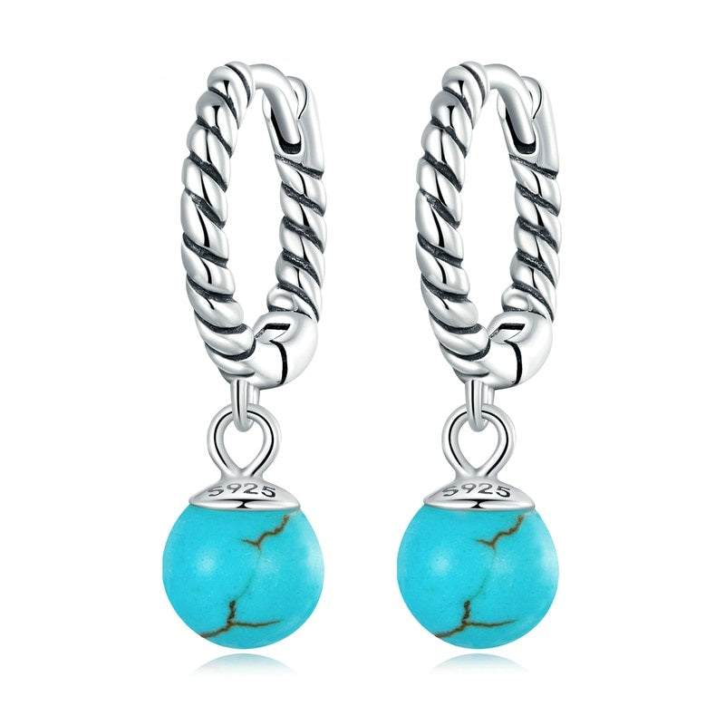 925 Sterling Silver Round Beads Drop Earrings