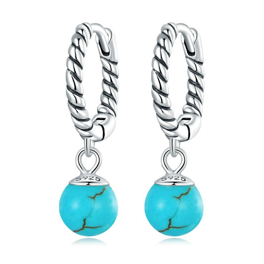 925 Sterling Silver Round Beads Drop Earrings