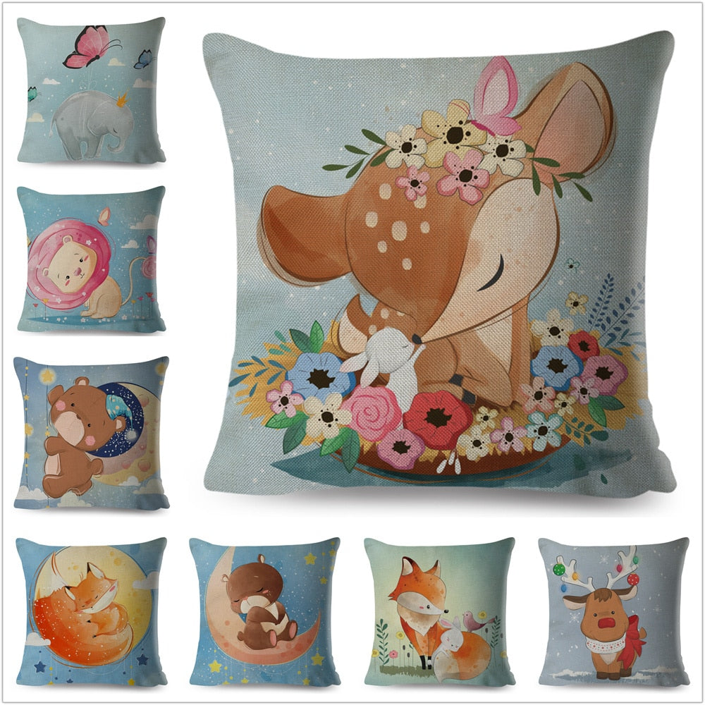 Nordic Cushion Cover Decor Cute Cartoon Giraffe Fox Reindeer Animal Pillow Case