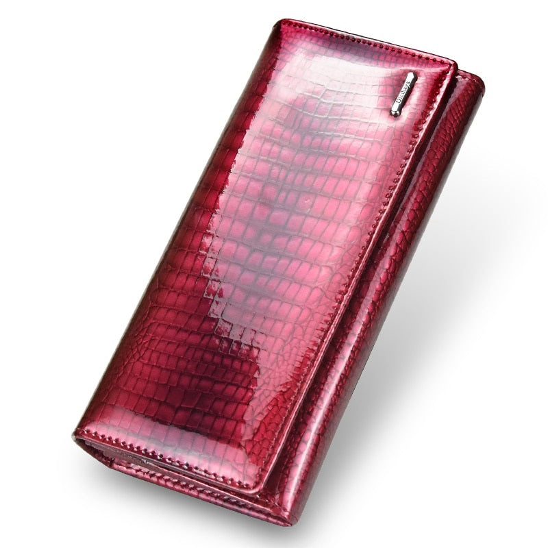 Genuine Leather Womes Wallets Fallow Long Ladies Double Zipper Clutch Bag Design Red Coin Purse Crocodile Purses