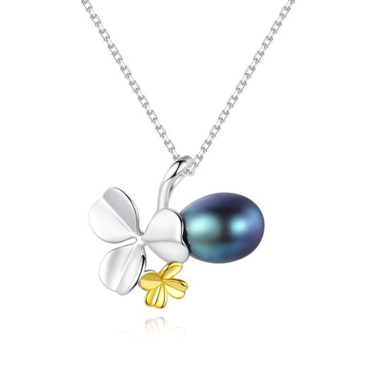 Atractivo collar con colgante de flor de plata de ley 925 y perlas naturales, joyería fina