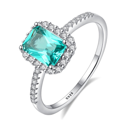 Anillo clásico de plata de ley 925 con forma de rectángulo verde y gema