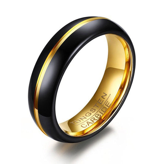 Cool Black and Gold-Color Tungsten Black Carbide Ring