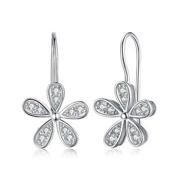 Cubic Zirconia Daisy Flower 925 Sterling Silver Drop Earrings