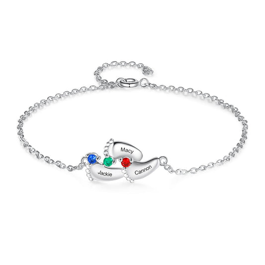 Custom Birthstone Carving Baby Name 3 Foot Shape Bracelet