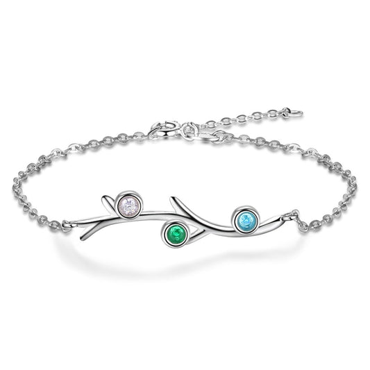 Customized 3 Birthstones Branch Bracelet