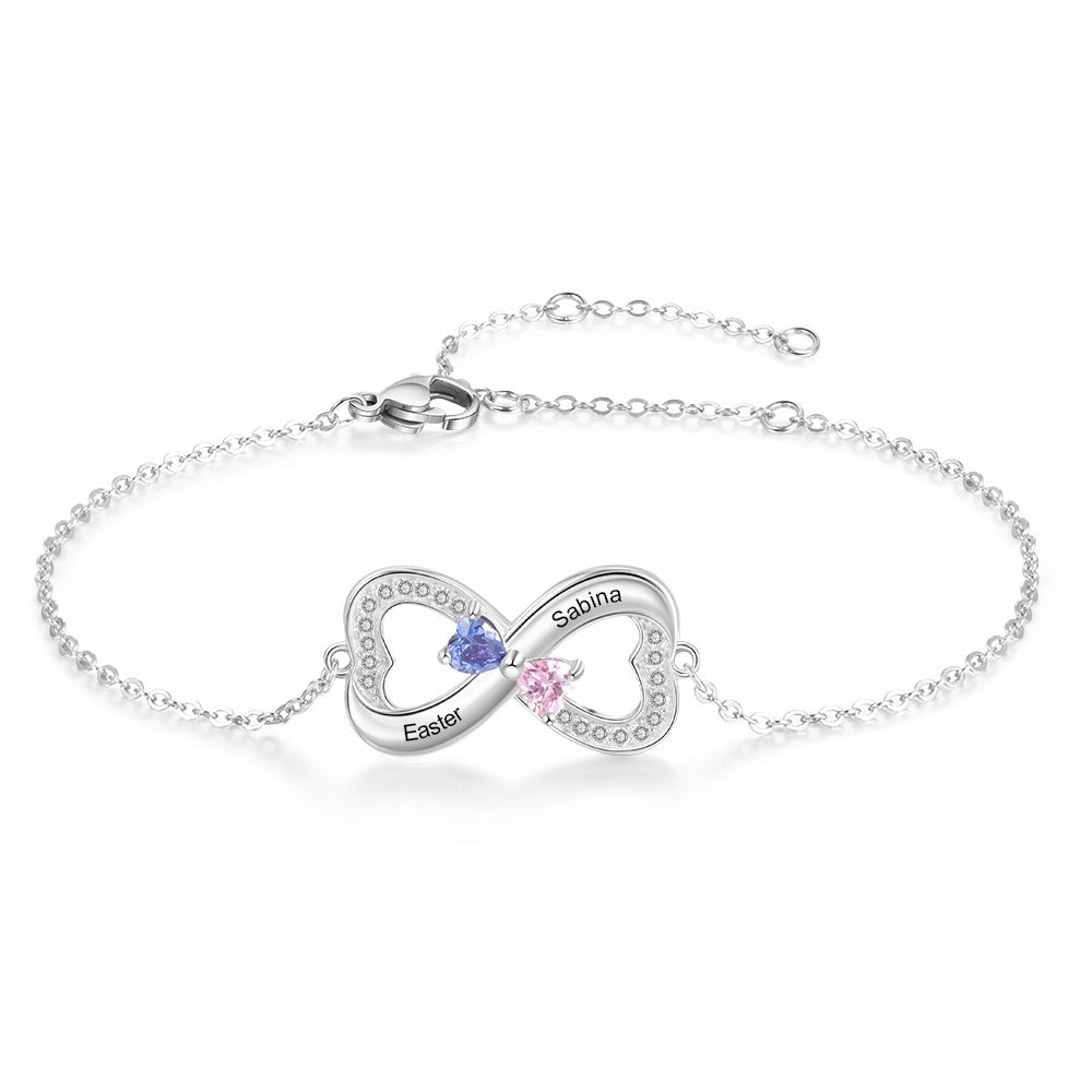 Customized Infinity 925 Sterling Silver Heart Birthstone Personalized Engrave Name Bracelet