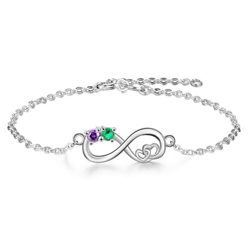 Customized Heart Personalized 2 Birthstones Chain Bracelet
