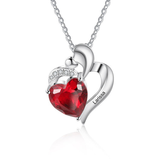 Customized Mother Kids Necklace with Heart Birthstone Personalized Engraved Name Necklace