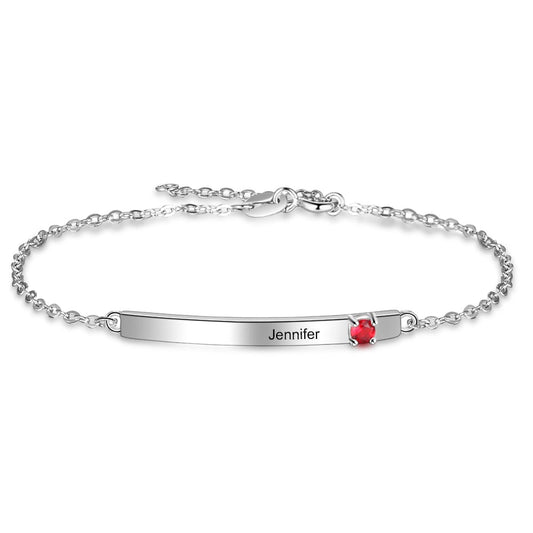 Customized Name1 Birthstone Engraved Letter Chain Bracelet