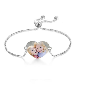 Customized Photo Engrave Name Personalized Stainless Steel Heart Adjustable Bracelet