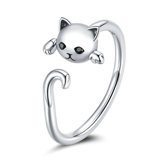 Cute Cat Simple 925 Sterling Silver Ring