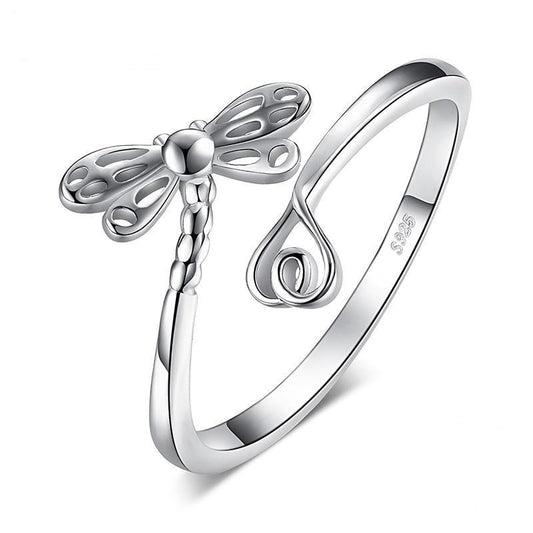Anillo de plata de ley 925 con circonita cúbica y libélula