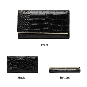 Fashion Crocodile Pattern Long Clutch Leather Ladies Black Wallet