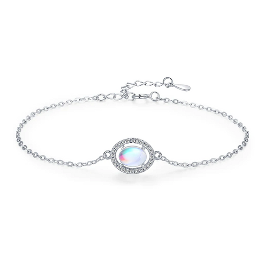 Pulsera de cadena ovalada de piedra lunar natural en plata de ley 925