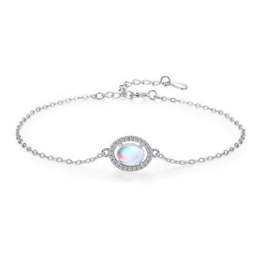 Genuine 925 Sterling Silver Oval Natural Moonstone Chain Bracelet