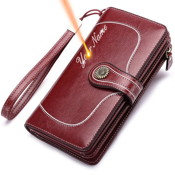 Genuine Leather Zipper Coin Pocket Female Print Wallet Quality Card Holder Brand Women Purse