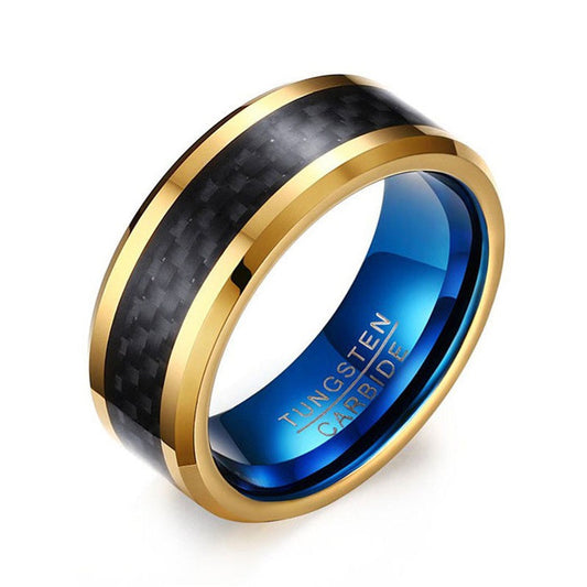 Anillo de carburo de tungsteno azul color dorado