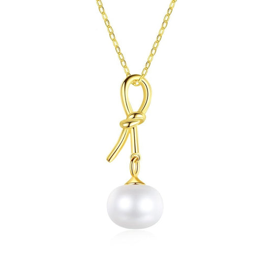 Collar con colgante de perla natural en forma de nudo, plata de ley 925, joyería fina