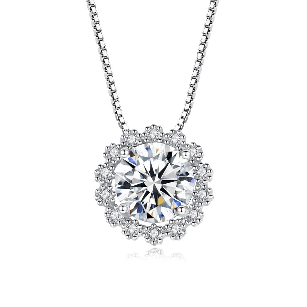 Moissanite Diamond Necklace Flower Shaped 925 Sterling Silver Jewelry