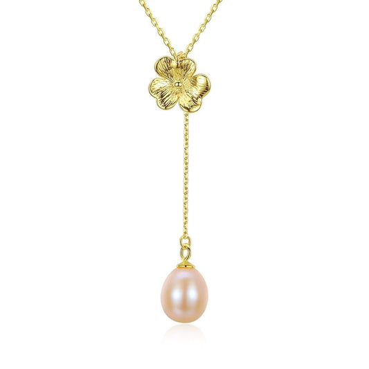 Collar con colgante de flor de perla natural, joyería de plata de ley 925