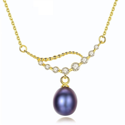 Gargantilla de plata de ley 925 con colgante de perla blanca y negra natural