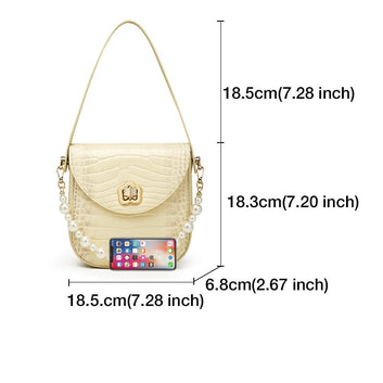 New Fashion Design Crocodile Grain Pearl Chain Mini Shoulder Bag