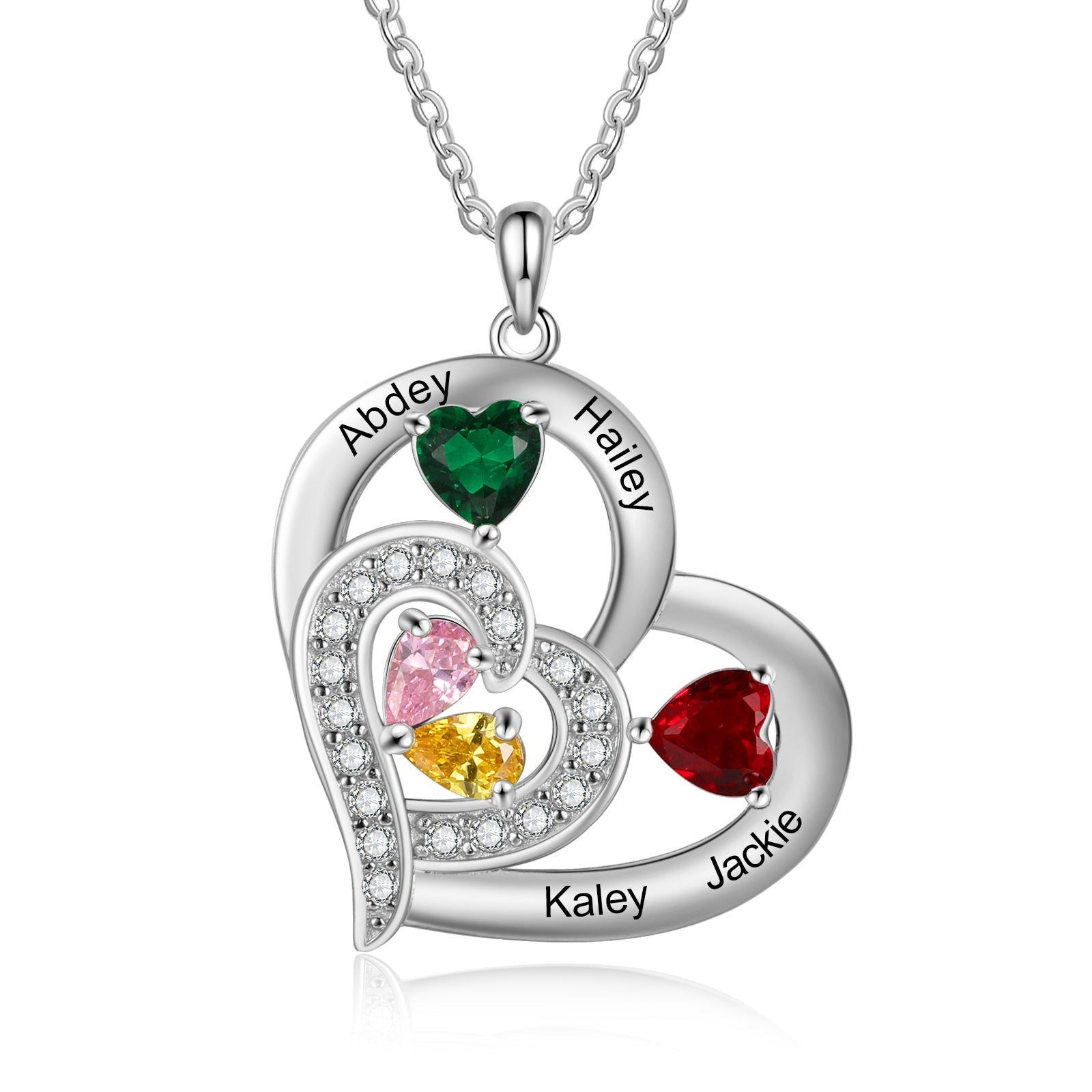 Personalized 1-6 Name Engraving Heart Pendant Classic Custom DIY Birthstone Necklace