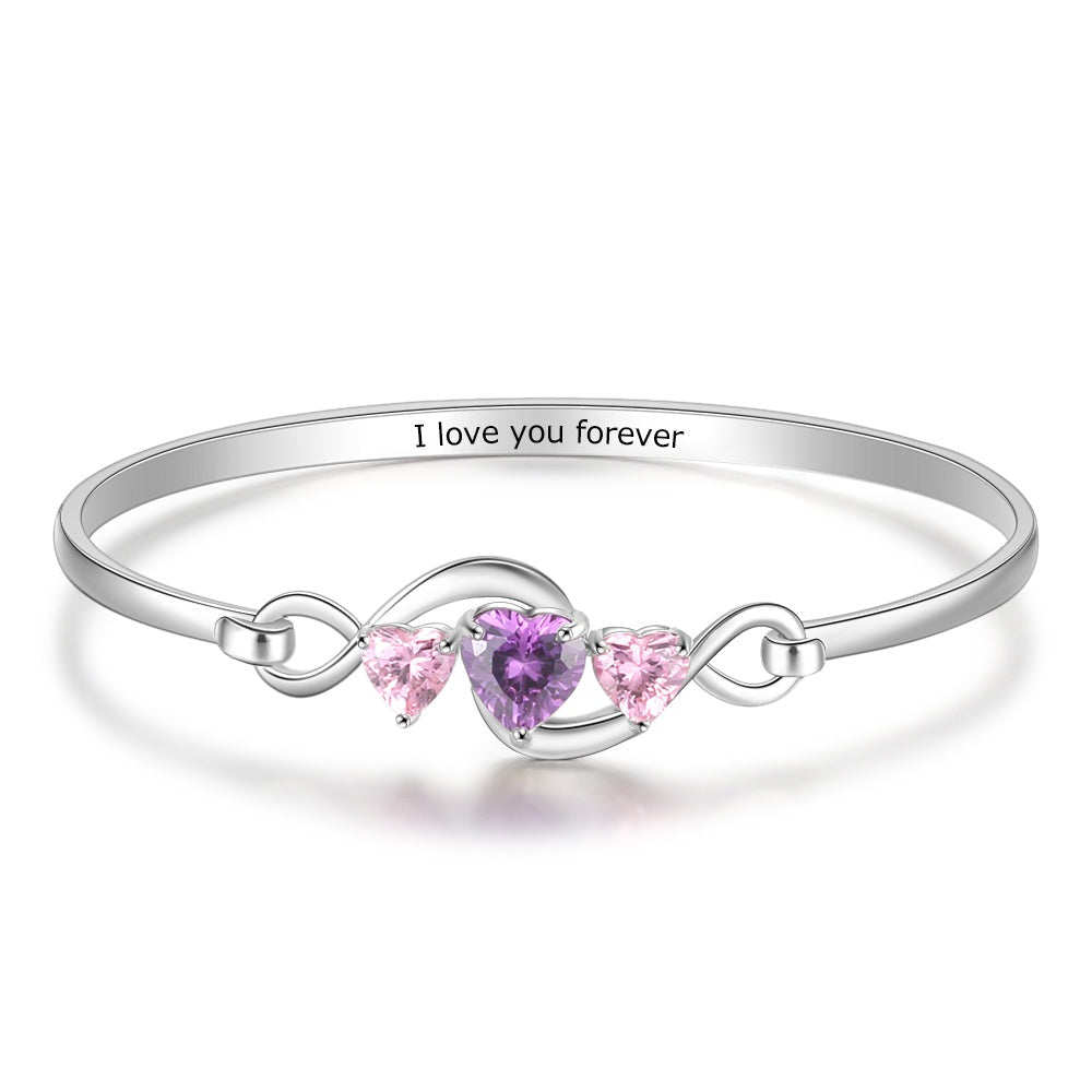 Personalized 3 Heart Birthstones Customized Engraving Infinity Bracelet