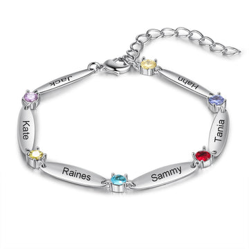 Personalized 6 Inlaid Birthstones Name Engraved Customized Bracelet