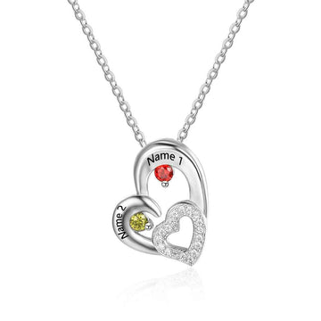 Personalized 925 Sterling Silver 2 Birthstone Necklace Pendants Engraved Heart BirthStones Necklace