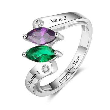 Personalized Birthstone Custom Engrave 2 Names Promise Ring