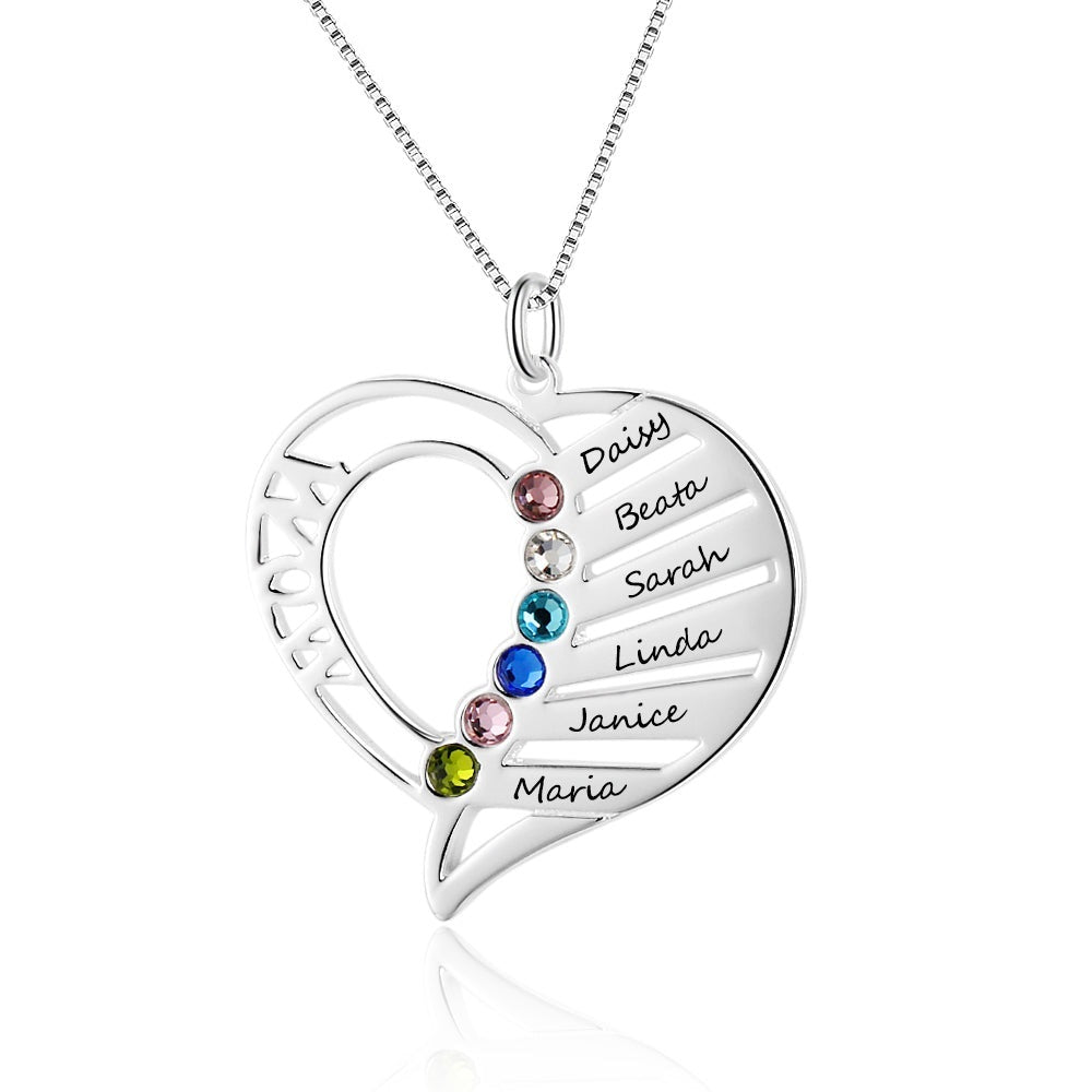 Personalized Birthstone Engrave Name 925 Sterling Silver Necklace