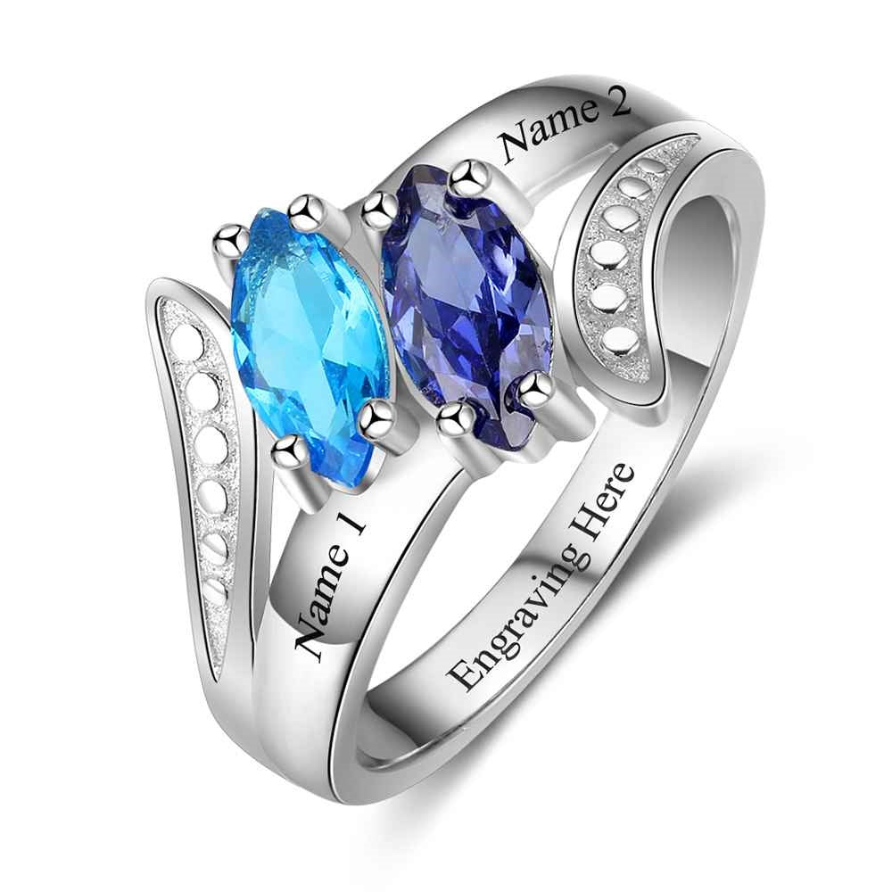 Personalized Birthstone Custom Engrave Names Promise Ring