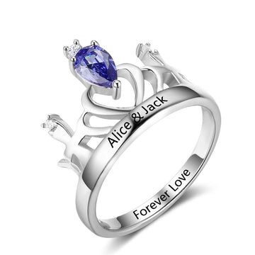 Personalized Classic Crown Birthstone 925 Sterling Silver Ring