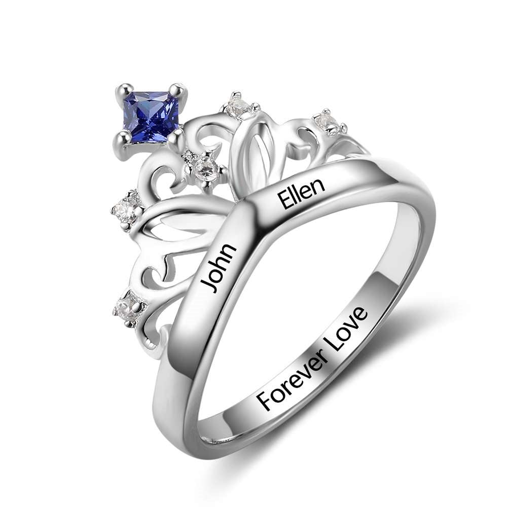 Personalized Crown Design Birthstone 925 Sterling Silver Ring