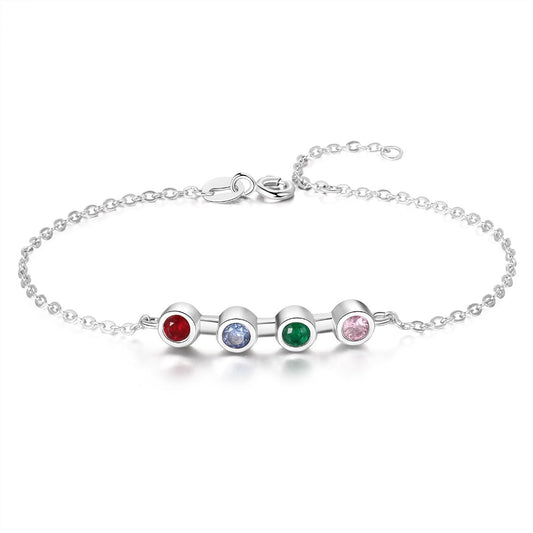 Personalized Customized 4 Birthstones Round Zircon Bracelet