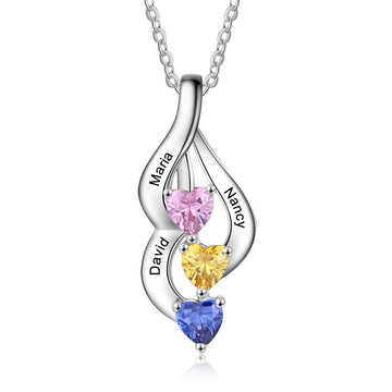 Personalized Engravable Name Necklaces for Women Custom 3 Heart Birthstone Pendant