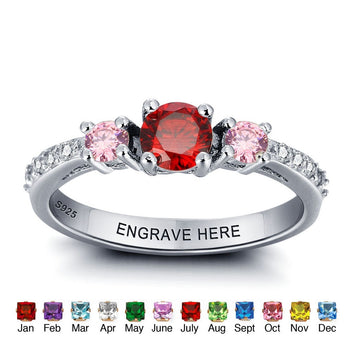 Personalized Engrave Names Birthstone 925 Sterling Silver Ring