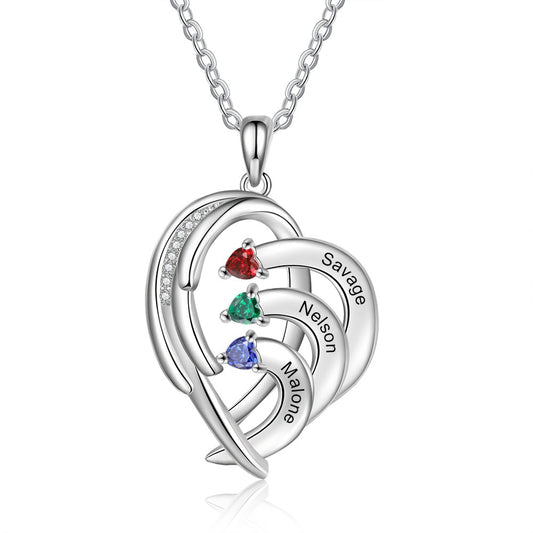Personalized Engraved Name Necklace with 2-4 Inlaid Birthstone Romantic Heart Pendant