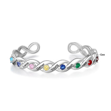 Personalized Engraving 8 Names Cuff Bangles Customized Endless Love Infinity Bracelet