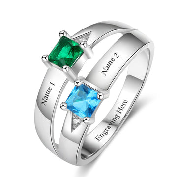 Personalized Engrave names 2 Birthstone Promise Ring