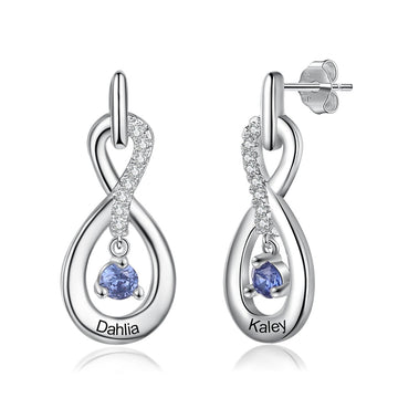 Personalized Gifts Silver Color Infinity Name Earrings Customized DIY Birthstone Engraved Drop Earrings