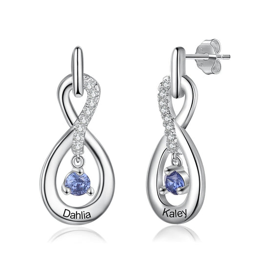 Regalos personalizados: aretes de plata con nombre infinito, personalizados y grabados con piedra de nacimiento.