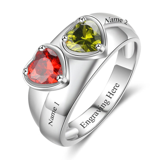 Personalized Heart Birthstone Engrave Texts Promise Ring