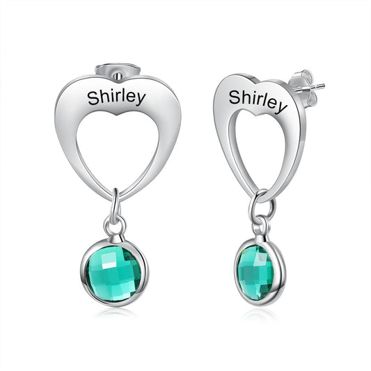 Personalized Heart Drop Earrings Custom Engraved Name Earrings