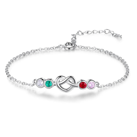 Personalized Heart 2-4 Birthstones Custom Adjustable Chain Bracelet