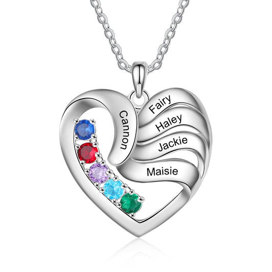Personalized Heart Necklace with 2-5 Names Customized Birthstone Fashion Jewelry