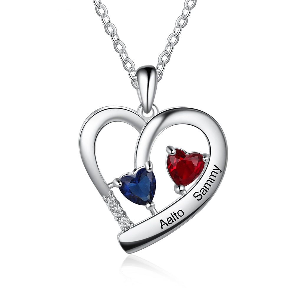 Personalized Heart Necklace with Custom Birthstone Engraving Name Pendant